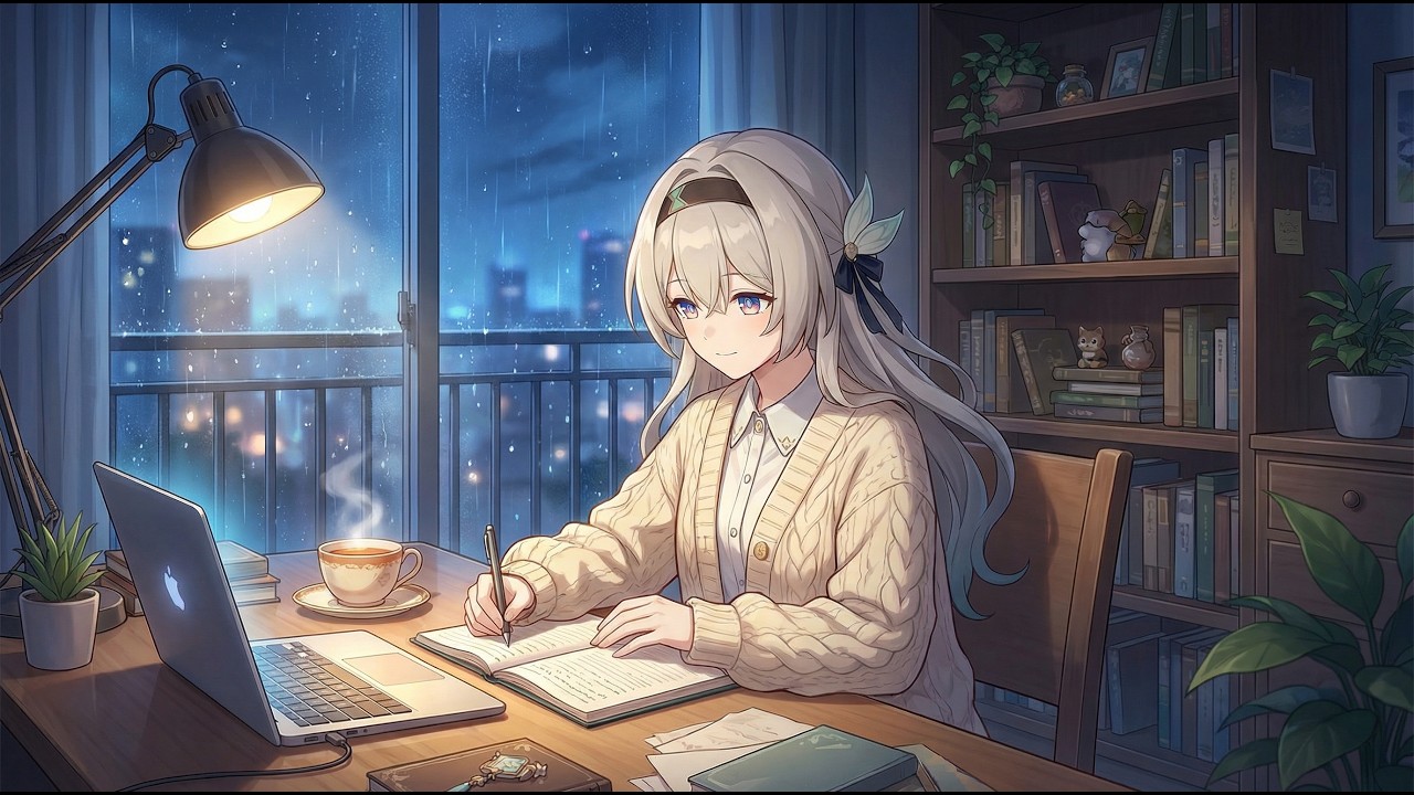 Anime Lo-Fi Study Mix ☕🌧️ 2 Hours of Cozy Rainy Night Focus | Piano & Chill Beats with FireFly