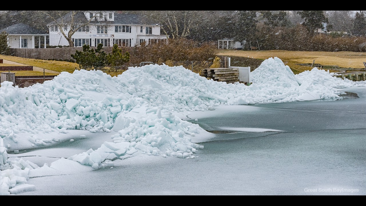 Drone Captures Ice Stacking up before Blizzard 2026, Bellport NY