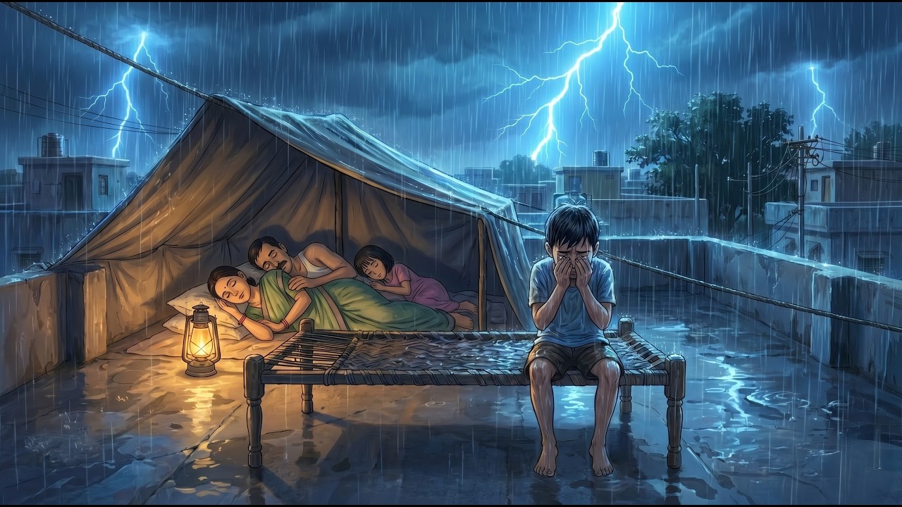 🌧️ 1990&rsquo;s Rooftop Sleep During Rain 🌧️ | Indian Village Family Night