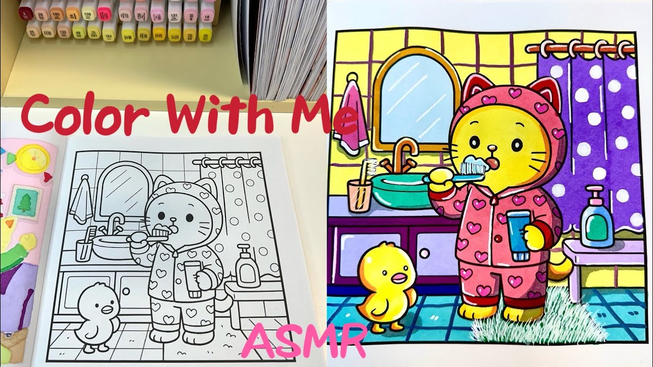 Color With Me | Adorable Bathroom Scene| Cozy Relaxing Coloring Book ASMR#satisfying #art #drawing 