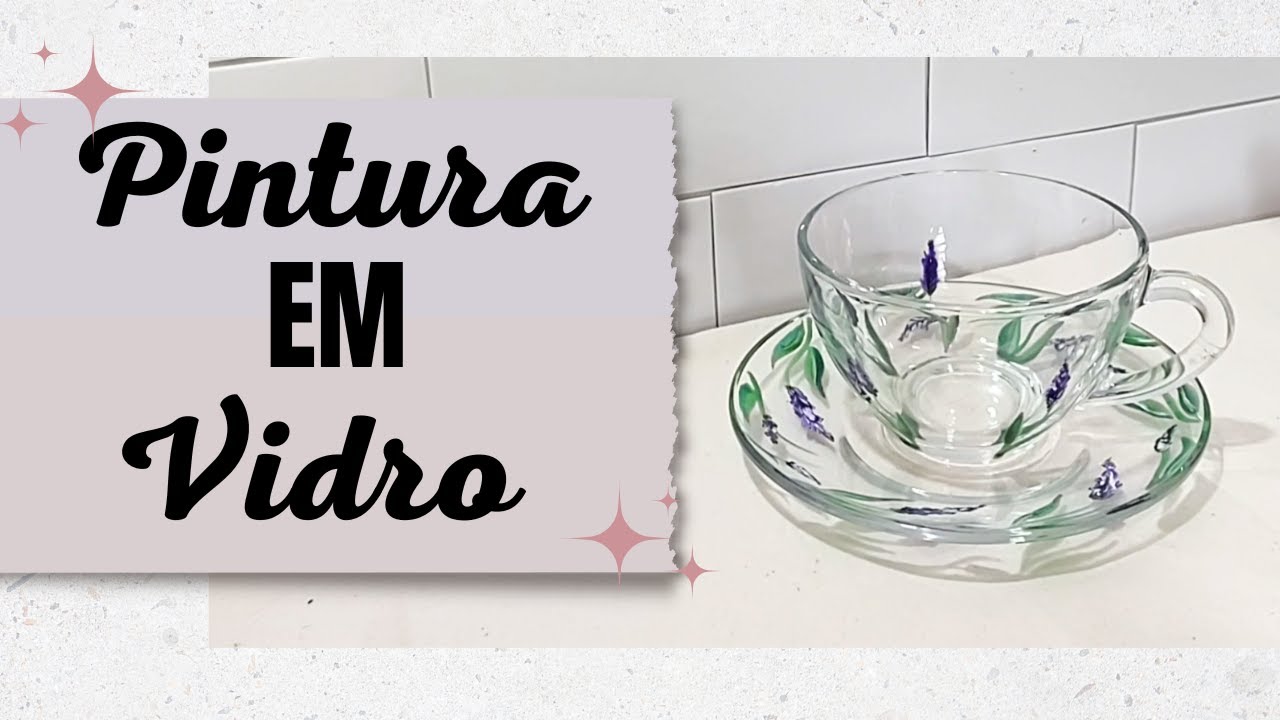 Como pintei uma Xícara - Tema Lavandas- Pintura em vidro