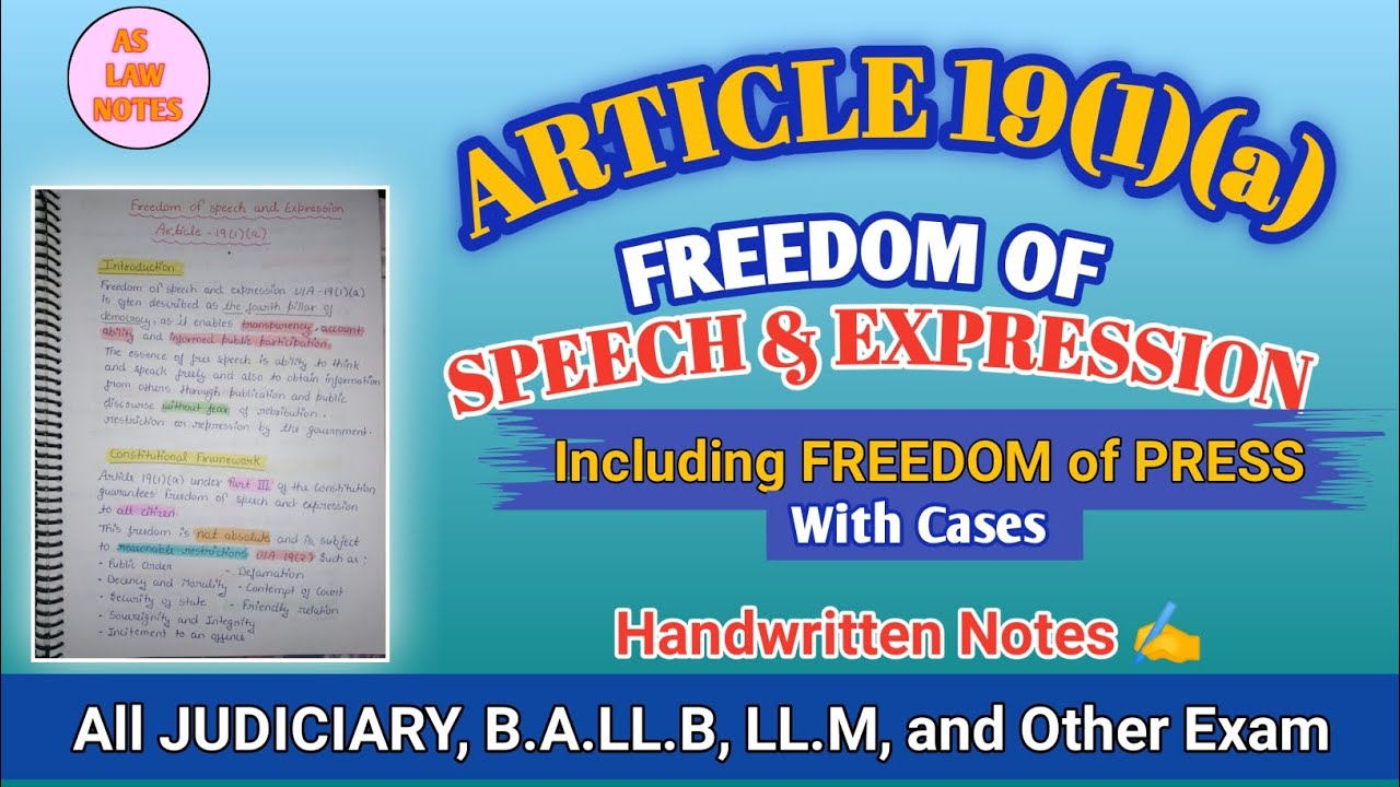 Article 19(1)(a) Complete Notes | Freedom of Press + Landmark Cases | Handwritten