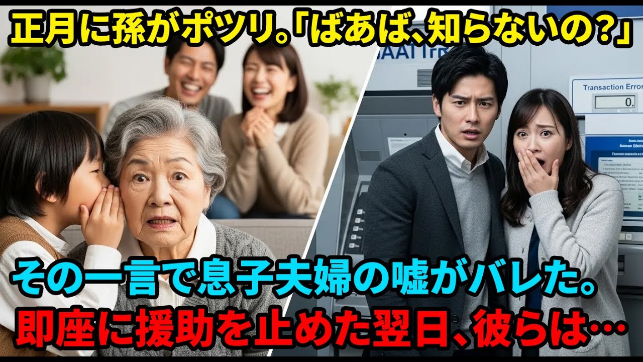 【スカッと】正月に孫が放った一言「ばあば、パパたちが内緒にしてること知らないの？」息子夫婦の裏切りを知った私が即座に全援助を停止した結果、一家破産w【シニアライフ】【60代以上の方へ】