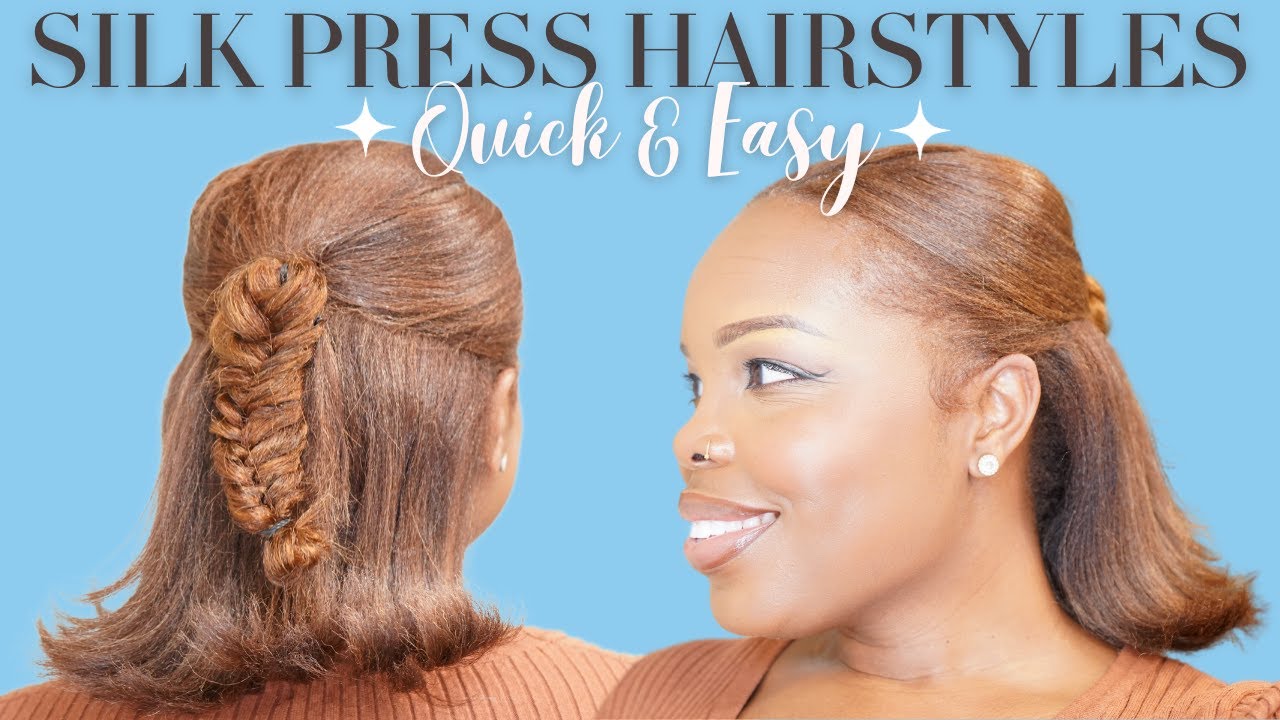 Half-Up Half-Down Fishtail Ponytail | Easy & Cute Hairstyle Tutorial on Silk Press Natural Hair