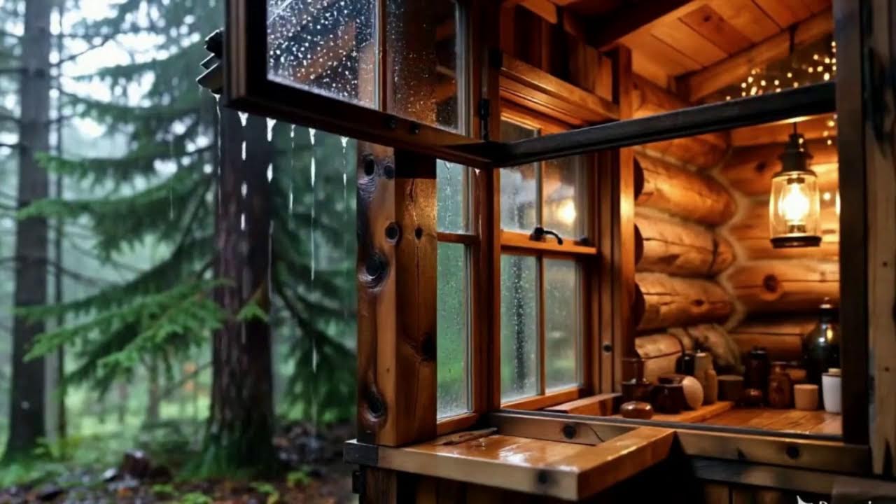 Relaxing Acoustic Guitar by the Campfire 🌧️ Rain on Window Cozy Cabin for Sleep & Stress Relief