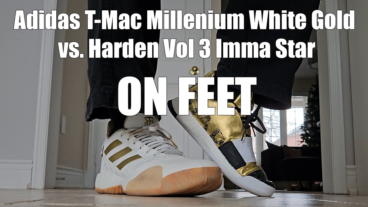 Adidas T-Mac Millenium White Gold vs. Harden Vol 3 Imma Star - ON FEET
