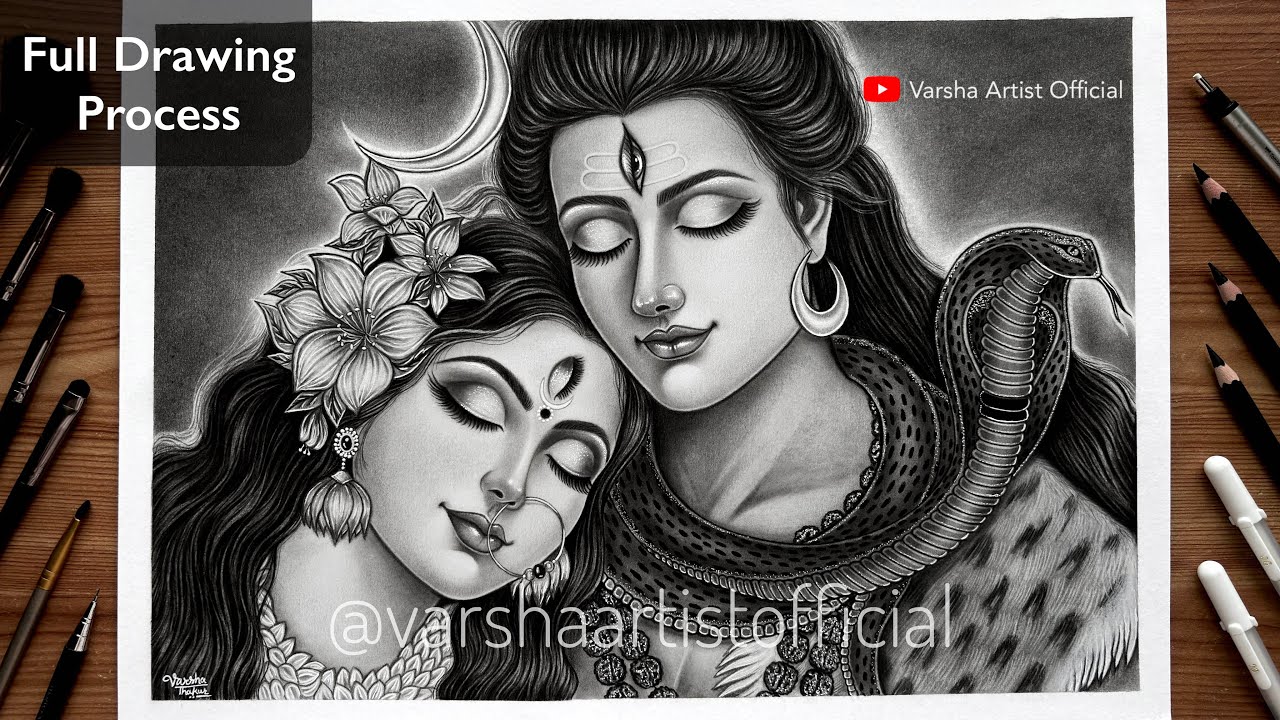 Shiva Parvati drawing with charcoal pencils || Shiv Parvati full drawing process ❤️✨