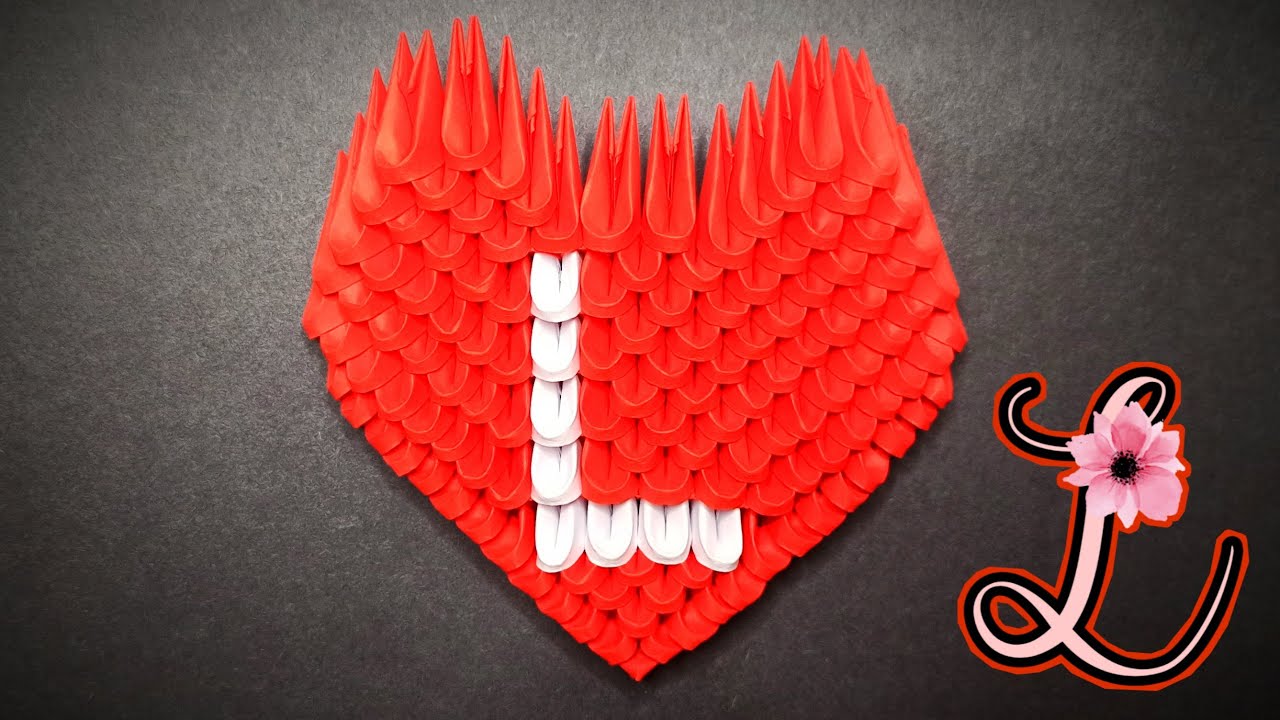 عمل قلب اوريغامي مع حرف L من الورق || 3D Origami Heart letter L