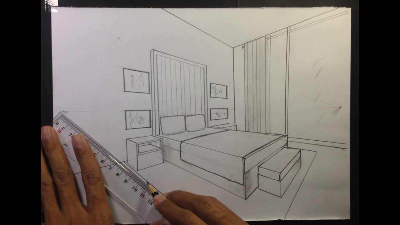 How to Draw a Simple Bedroom in Two Point Perspective #4