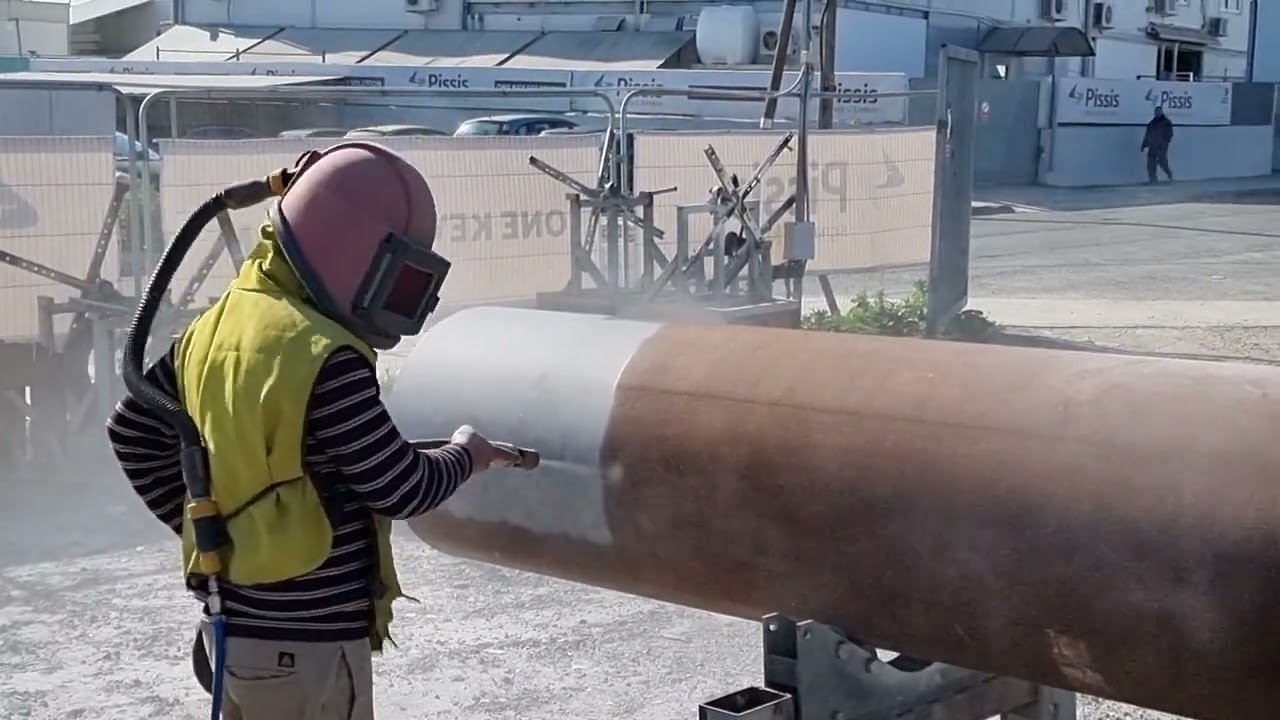 Industrial pipe glass blasting to s3 profile @sandblasting-cyprus