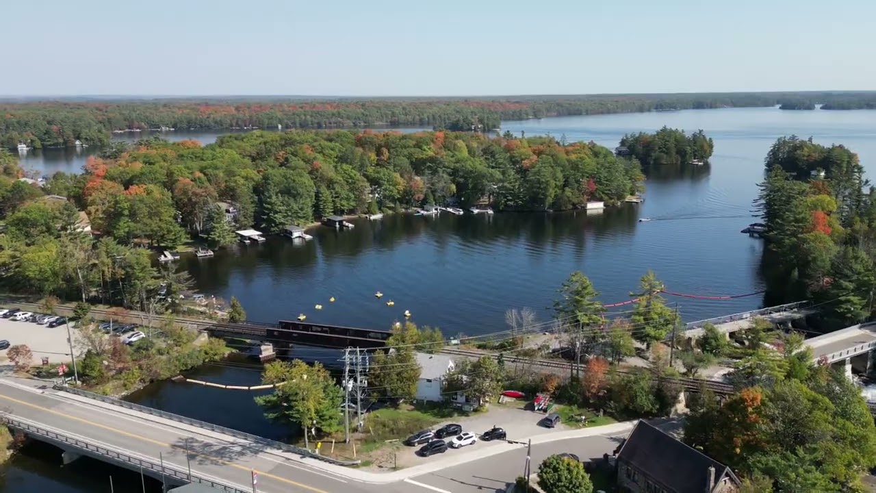 Bala, Muskoka, Ontario, Canada: amazing fall colours from above, Oct25, 4K