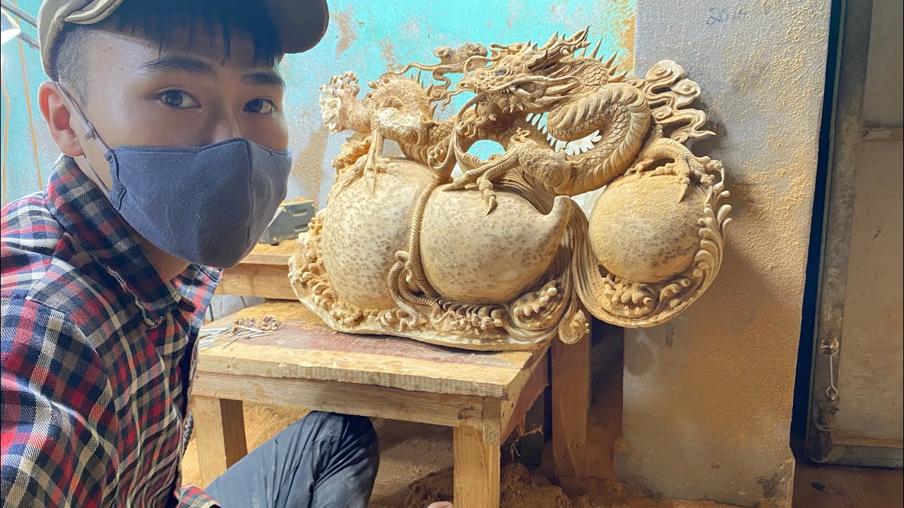 Điêu khắc con rồng gỗ nu ngọc am / TON DRAGONS ART