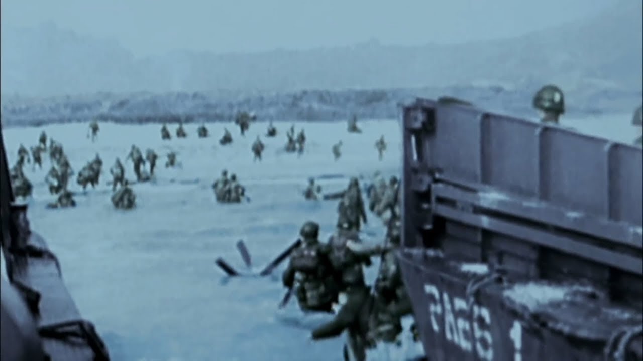 WW2 - D-Day. Invasion of Normandy [Real Footage in Colour] [SPR background]