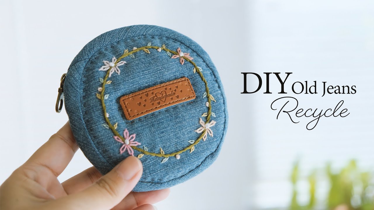 How to make a coin purse using old jeans and embroidery. #diy #handmade #easy (ep283)