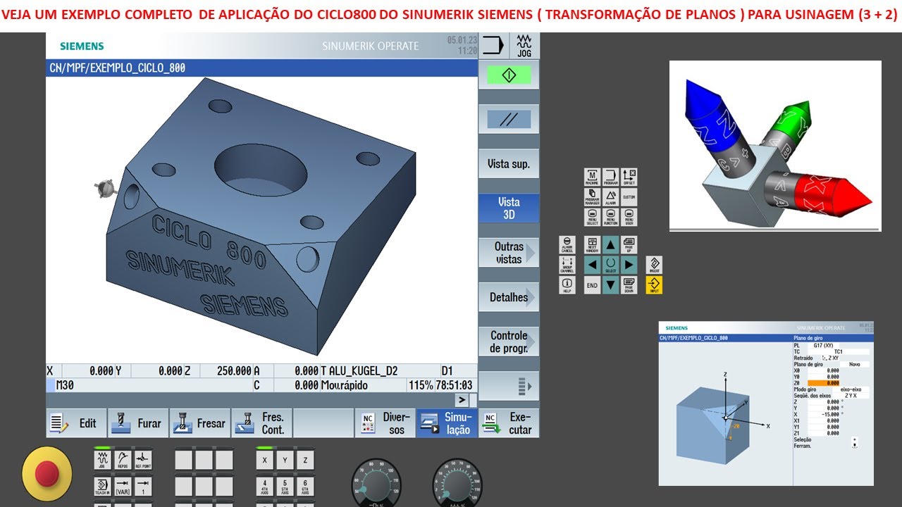 USINAGEM 5 EIXOS (3+2) - COMO FUNCIONA O CICLO 800 DE ROTAÇÃO DOS PLANOS DOS EIXOS.