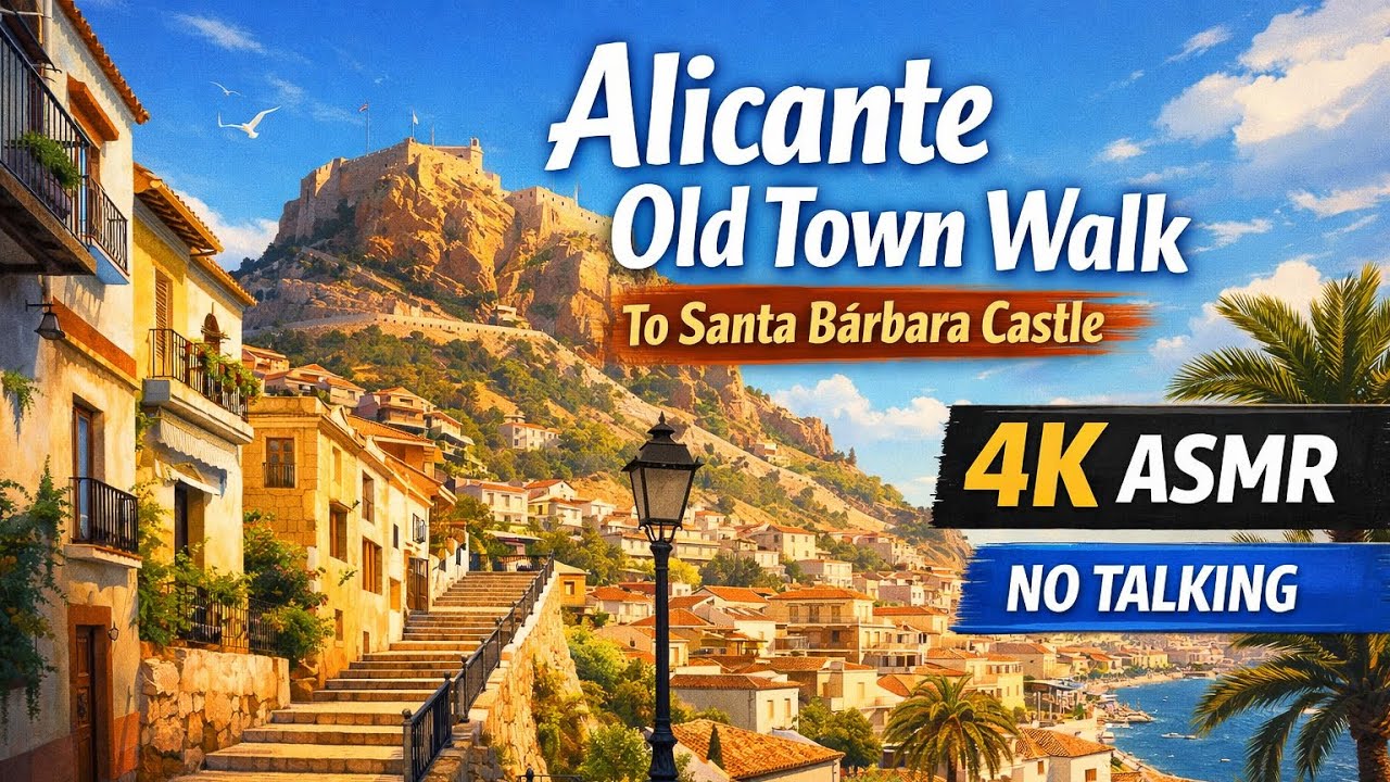 Alicante Cinematic Old Town Walk | From City Hall to Santa Bárbara Castle | 4K ASMR