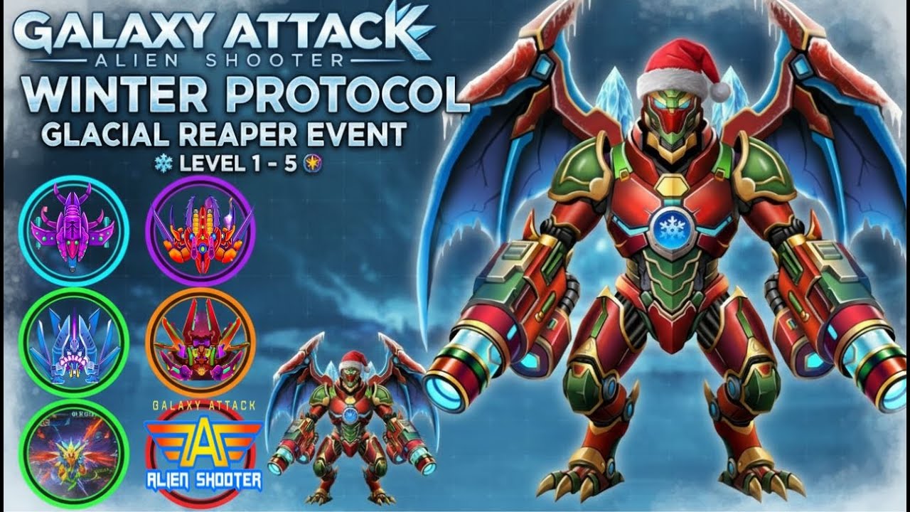 Winter Protocol Glacial Reaper Event Level 1 to 5  Boss Lanternlord #galaxyattackalienshooter