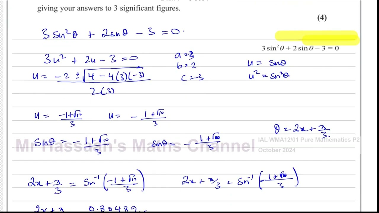 WMA12/01, (Edexcel), IAL, P2, октябрь 2024 г., Q9, Тригонометрические уравнения и тождества