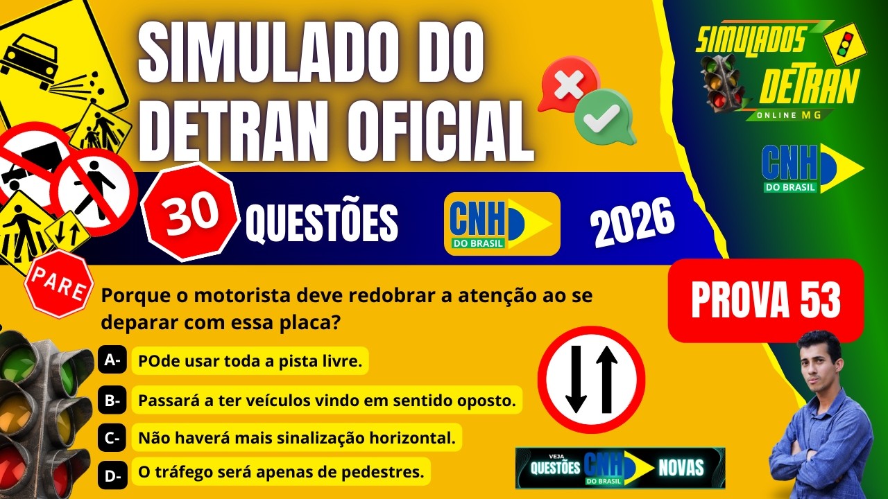 Simulado CNH do Brasil : Questões que mais CAEM na prova teórica do Detran 2026 #simuladodetran2026