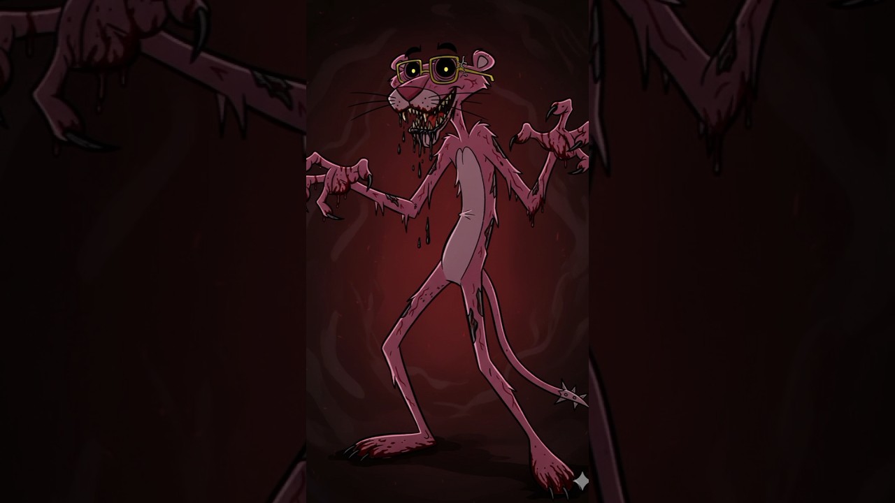 Pink panther characters in scary creepy mood 