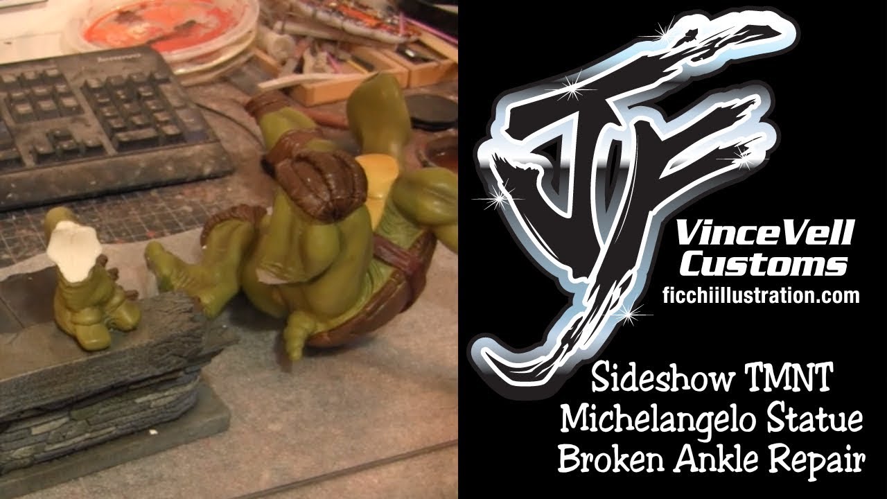 Ремонт сломанной лодыжки статуи Микеланджело из Sideshow TMNT