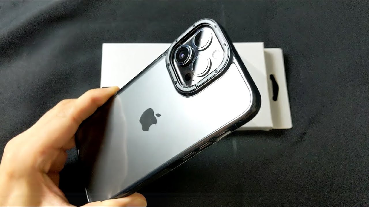 Caseology Skyfall Royal Black Case with iPhone 13 Pro Max installed.