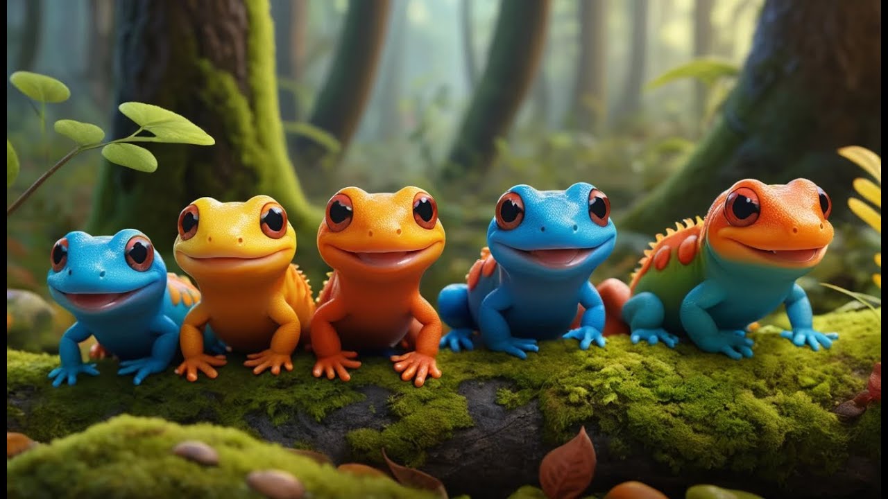Cinco Pequeñas Salamandras de Fuego Gatean | Canciones de Naturaleza y Números