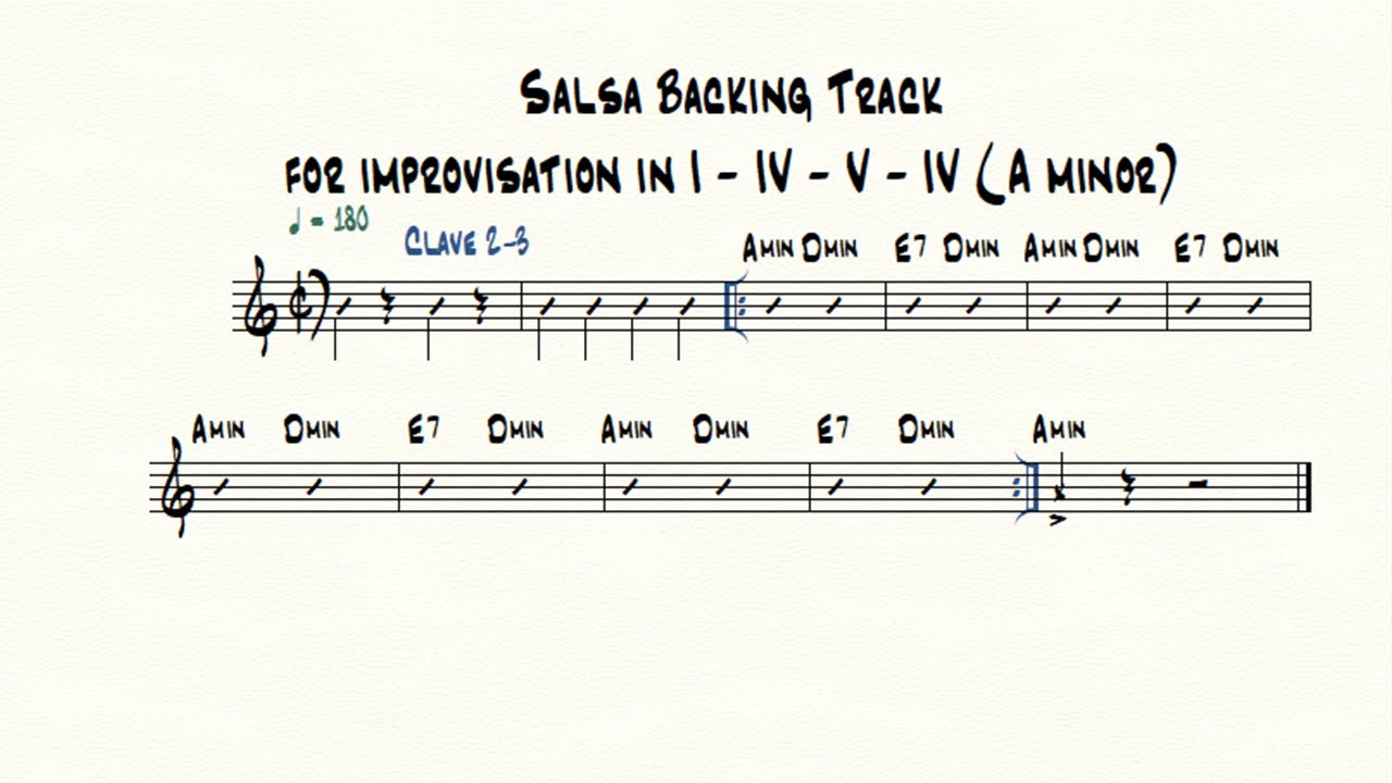 Salsa Backing Track for improvisation. Chord progression: Am / Dm / E7 / Dm (A minor)
