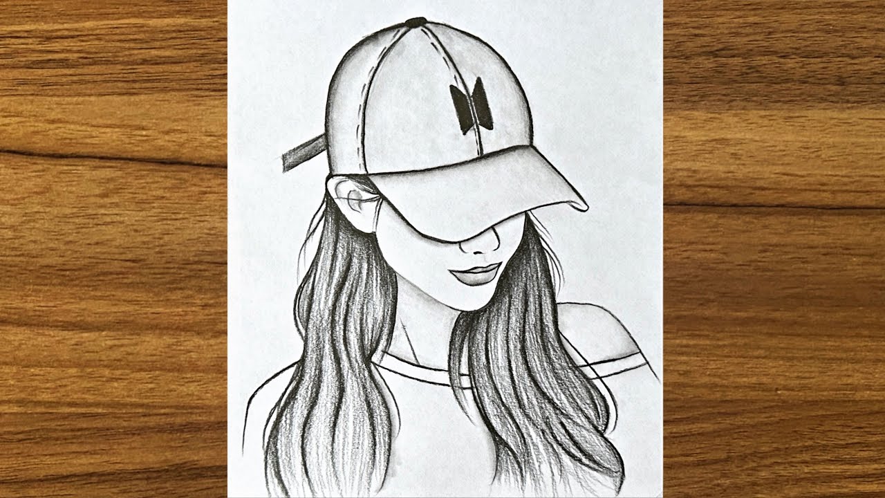 How to draw a girl with BTS cap || Easy drawing ideas for girls || Pencil drawing step by step