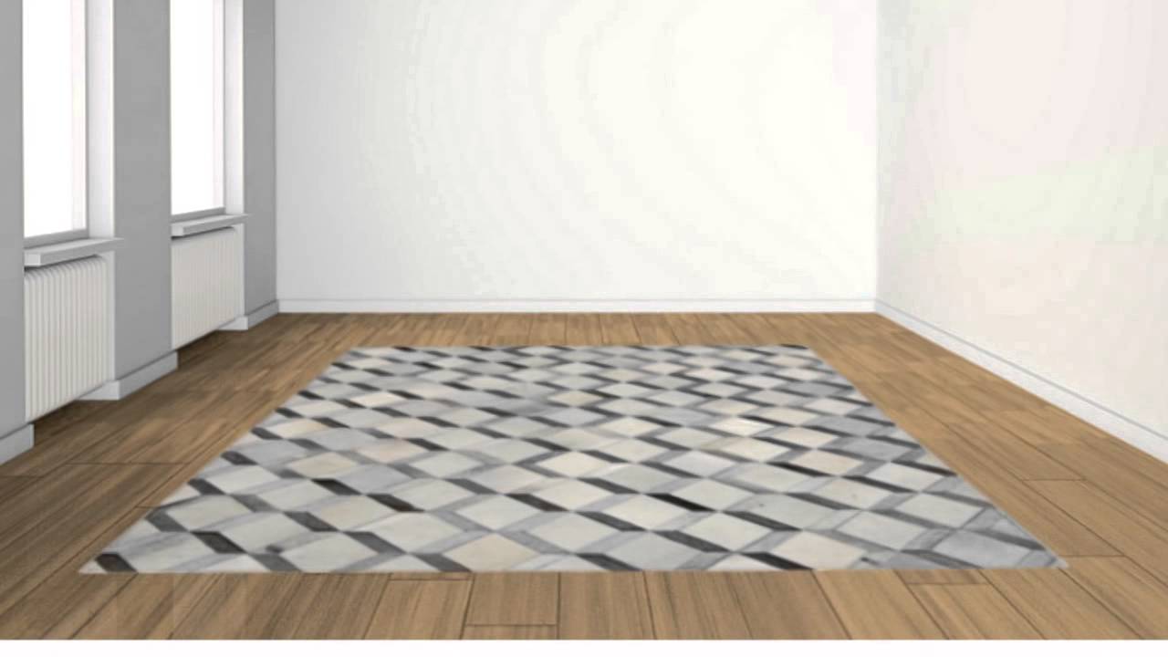 Grey Cowhide Area Rug 3 Dimensional Geometric Pattern - POSH RUG