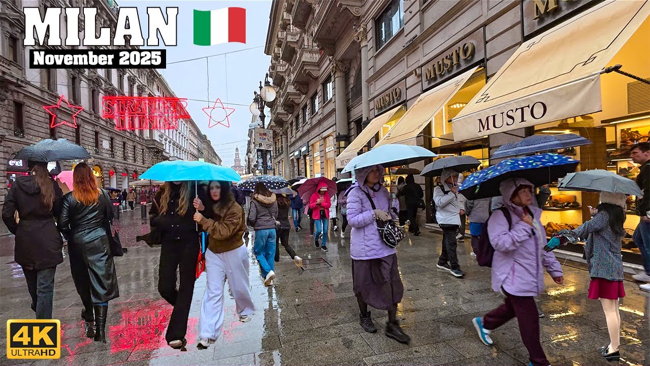 4K Walking Tour Milan Italy in the Rain November 2025 | Realistic City Ambience