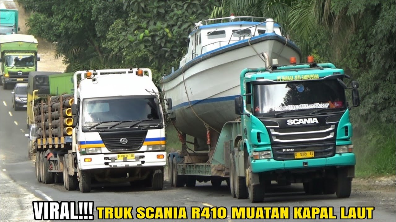 MONSTER EROPA SCANIA MUATAN KAPAL, TRUK NISSAN NENGGAK 