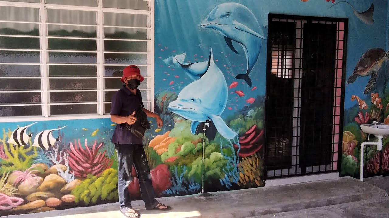 Under the sea scene MURAL PAINTING on wall | melukis | menggambarkan pemandangan dasar laut