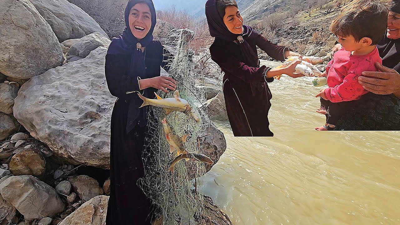 Daily life of the Asuna family nomads and fishing by Medina by the river