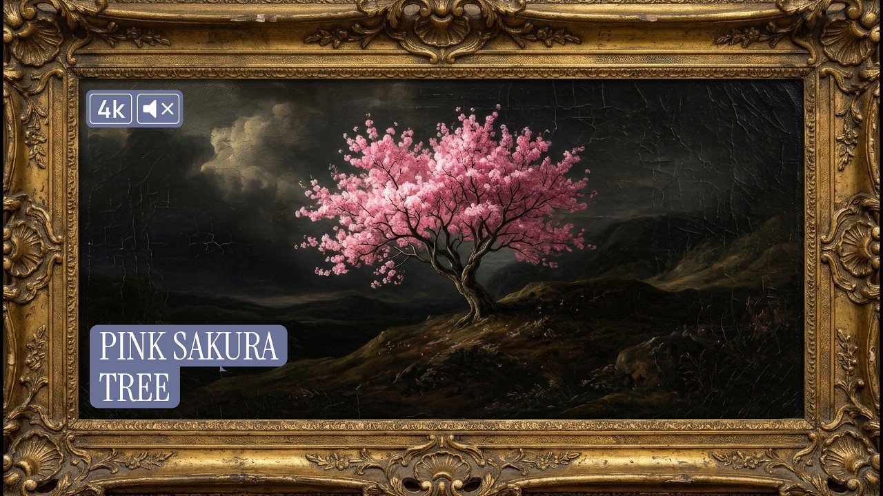 Isolated Pink Sakura Tree - Hope in Darkness | 4K Frame TV Art | No Music