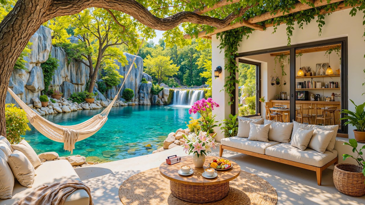 Джазовая расслабляющая инструментальная музыка конца марта | Уютный джаз на открытом воздухе для ...