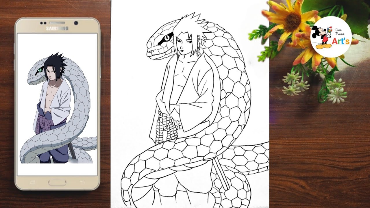 How to Draw Sasuke Uchiha with Snake Full Body || Sasuke From Naruto || Step by Step