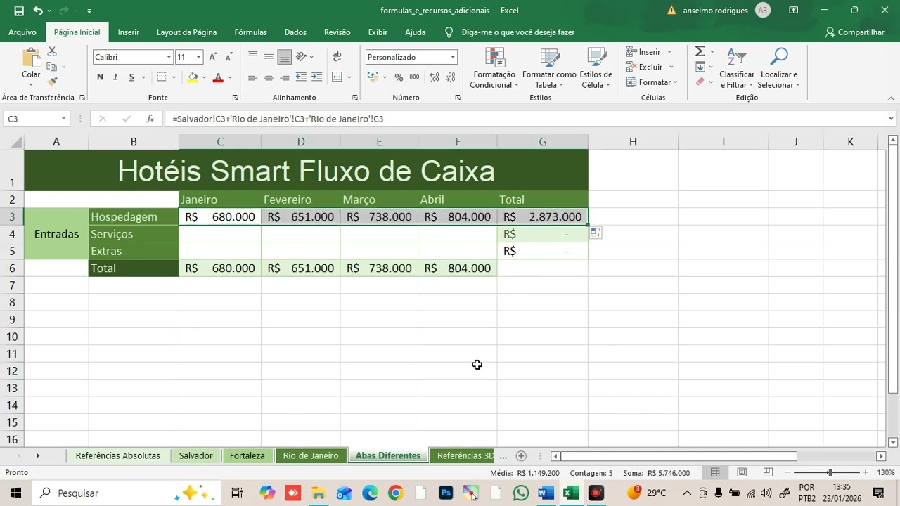 Calculando Em Abas Diferentes no Excel