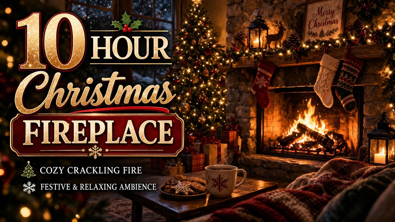 10 Hours of Christmas Fireplace 🔥 Cozy Holiday Ambience | Crackling Fire Sounds