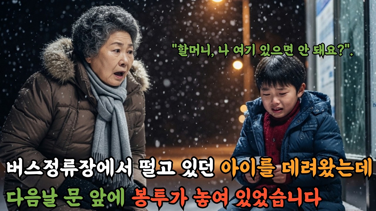 눈 오는 밤 버스정류장에 버려진 아이를 데려온 노인, 다음날 문 앞에 놓인 봉투