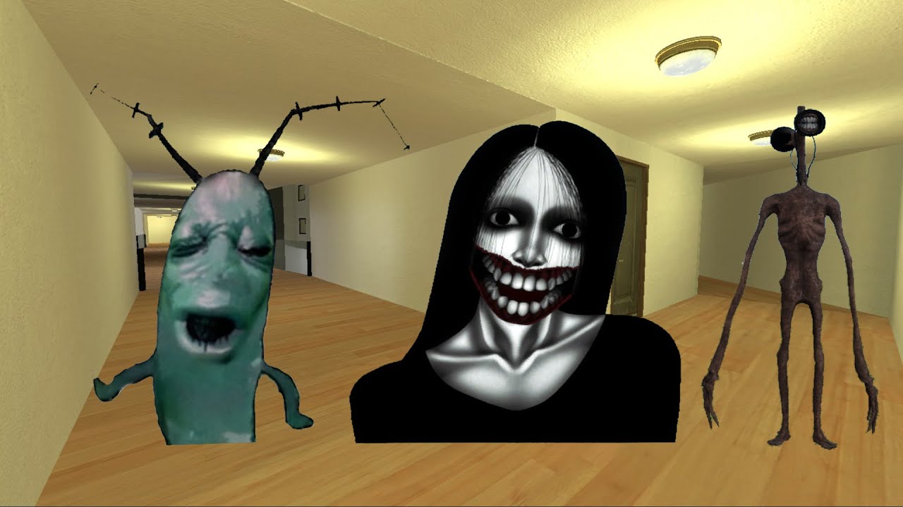 Plankton Auugh, Kuchisake Onna And Siren Head Nextbot Gmod