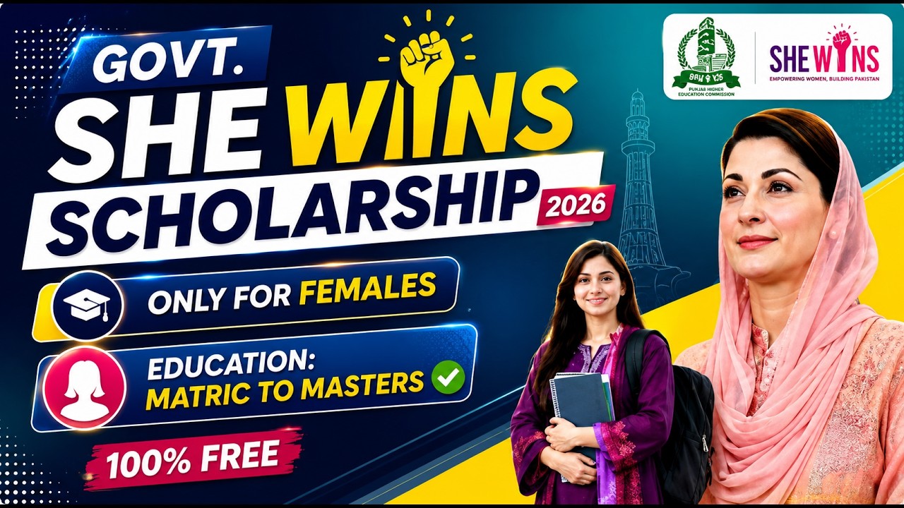 Punjab Govt SHE WINS Scholarship 2026 | Free Scholarship for Female Students | Matric to Masters