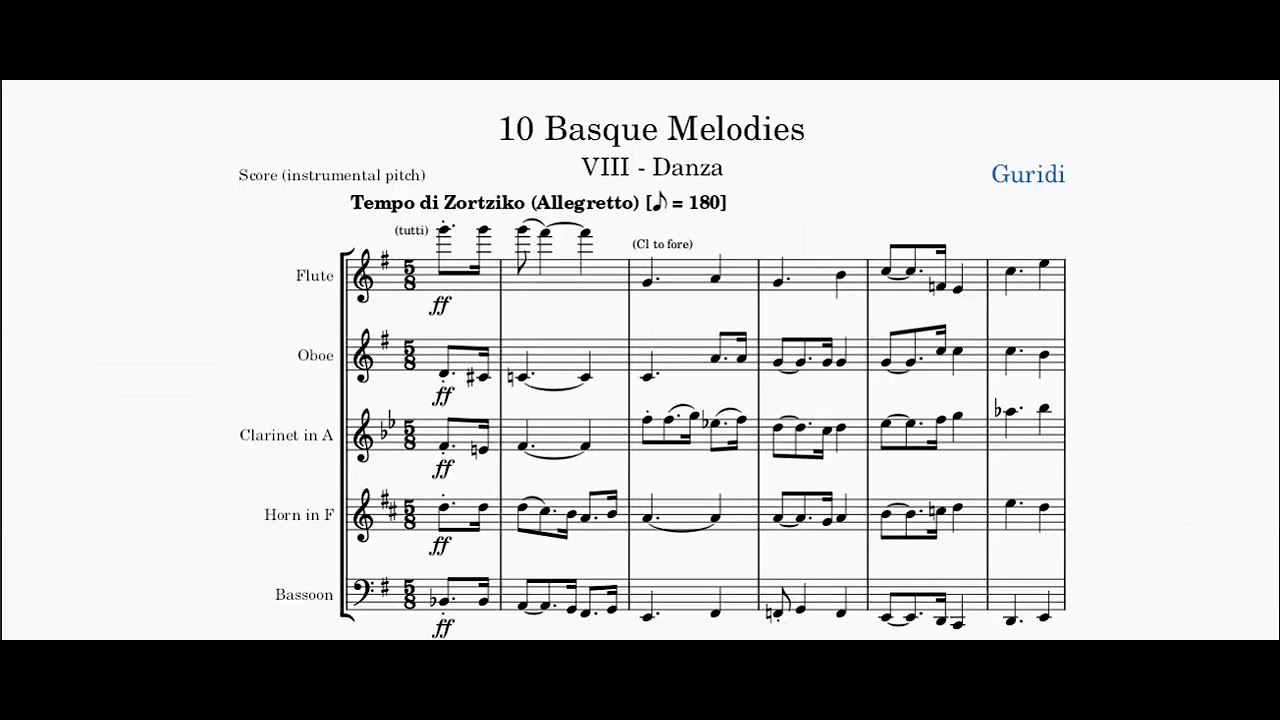 Guridi - 10 Basque Melodies (vi-x) arr. for wind quintet
