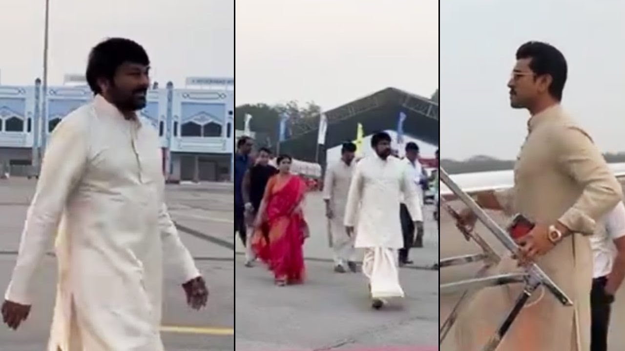Megastar Chiranjeevi and Ram Charan Off To Ayodhya Ram Mandir Mega Event