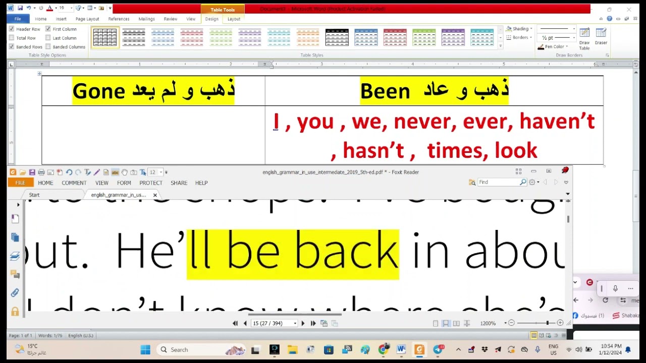 قسم اللغة الانكليزية - المرحلة الاولى - القواعد - مراجعة الفصول 8+9+10+12