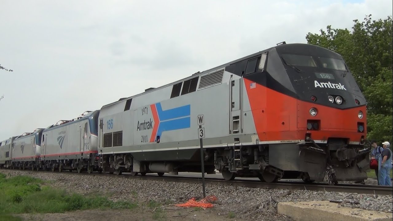 Amtrak 156, two new ACS-64 electrics lead the California Zephyr into Ottumwa, IA 5/27/14