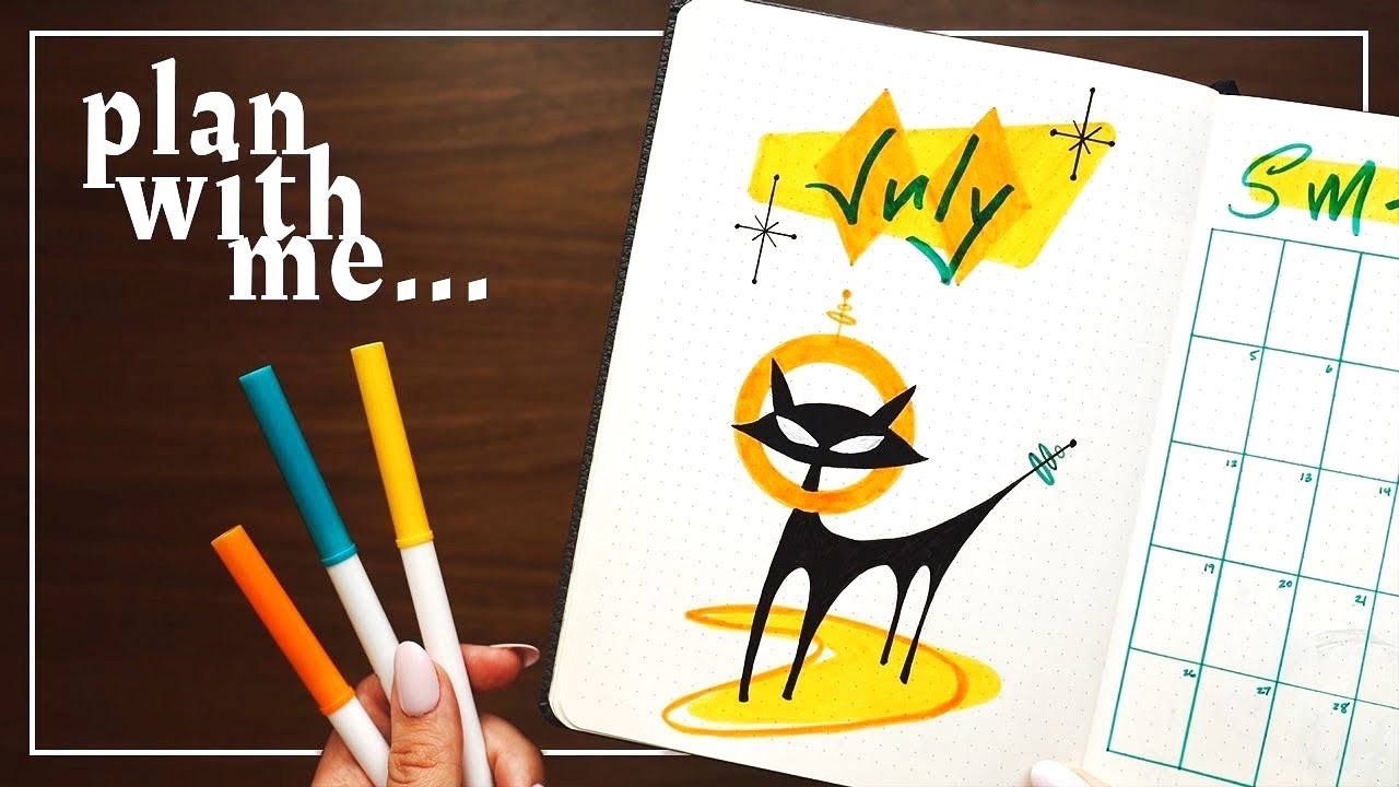 July Plan With Me in my Husband's Bullet Journal... Space Cats!
