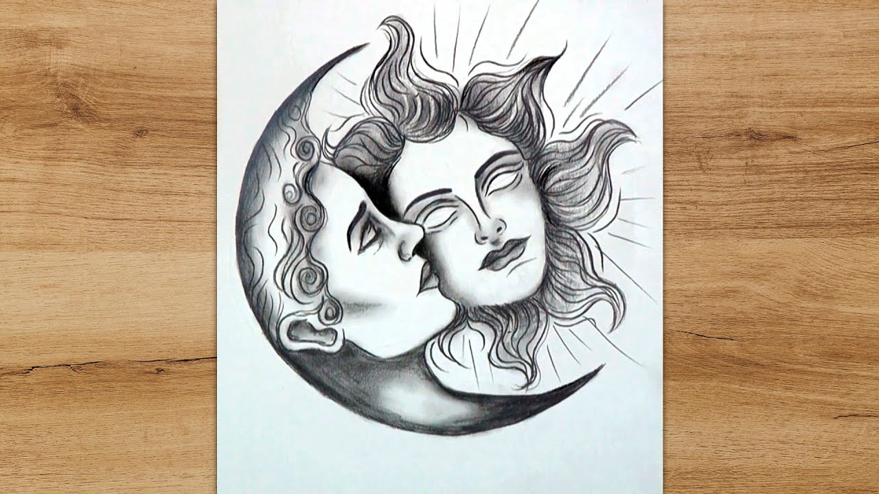 How to Draw Sun and Moon Step by Step | He Moon She Sun