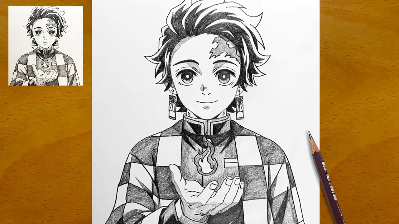 Как нарисовать Танджиро Камадо шаг за шагом | Рисование по мотивам аниме &laquo;Истребитель демонов&raquo;