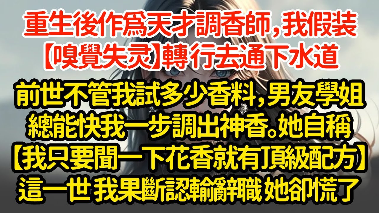 重生後作爲天才調香師，我假装【嗅觉失灵】 转行去通下水道前世不管我試多少香料，男友學姐總能快我一步調出神香。她自稱【我只要聞一下花香就有頂級配方】這一世 我果斷認輸辭職 她卻慌了